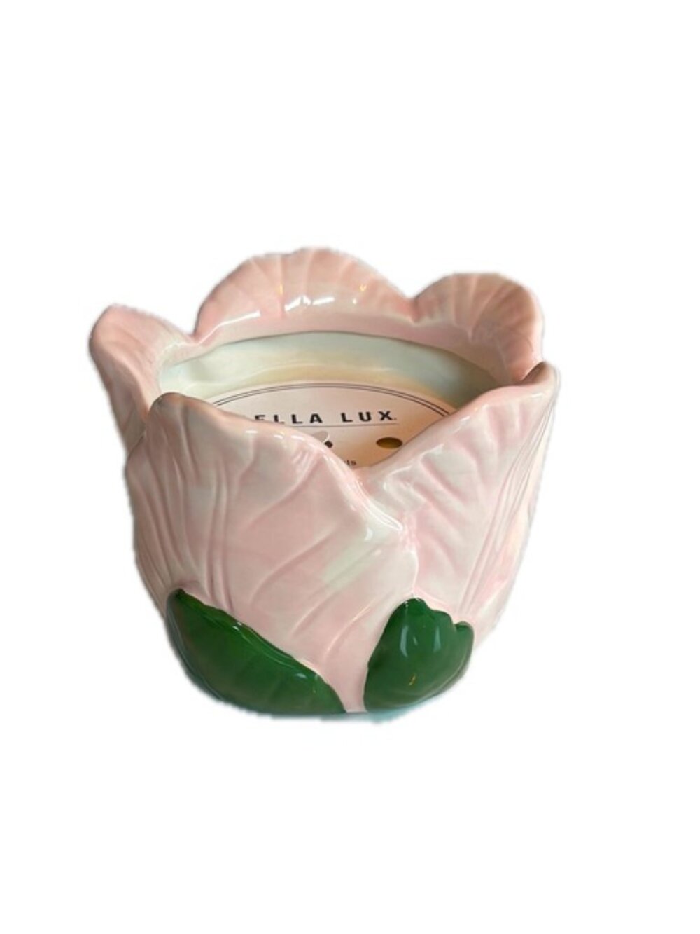 Bella Lux Ceramic Tulip Container Candle Pink Petals 16 oz Soy Blend